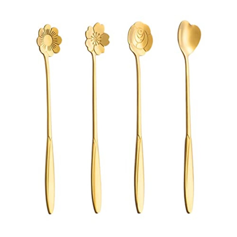 7-Inch 4 Pcs Flower Spoon Coffee Teaspoon Set